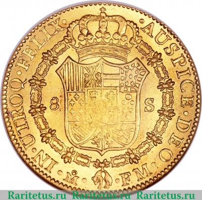 Реверс монеты 8 эскудо 1791-1808 годов   Мексика