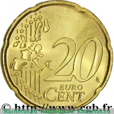 Реверс монеты 20 евроцентов 2001-2004 годов   Монако