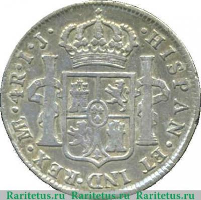 Реверс монеты 4 реала 1789-1791 годов   Перу