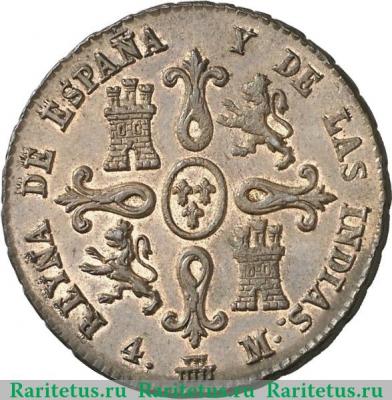 Реверс монеты 4 мараведи 1835-1836 годов   Испания