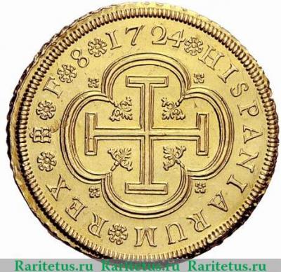 Реверс монеты 8 эскудо 1724 года   Испания