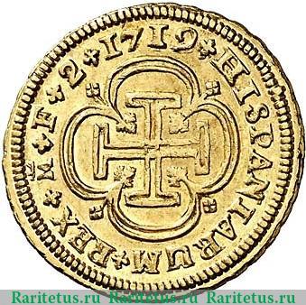 Реверс монеты 2 эскудо 1719-1725 годов   Испания