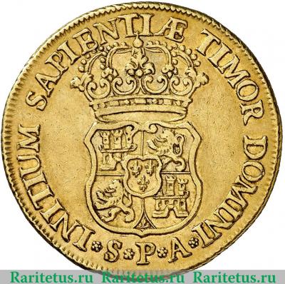 Реверс монеты 4 эскудо 1731-1733 годов   Испания