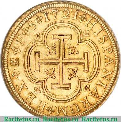 Реверс монеты 8 эскудо 1721-1723 годов   Испания