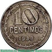 Реверс монеты 10 сентимо 1938 года   Испания