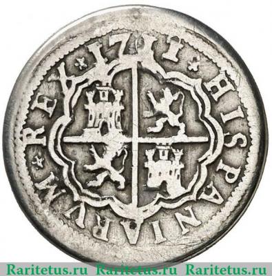 Реверс монеты 1 реал 1711 года   Испания