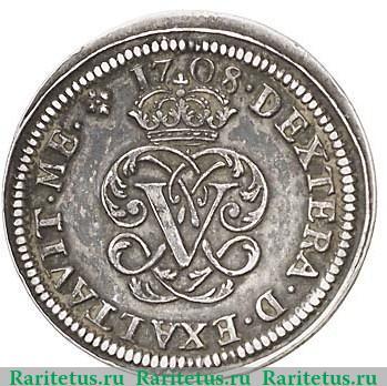 Реверс монеты 2 реала 1708 года   Испания