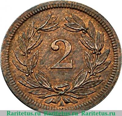 Реверс монеты 2 раппена 1932-1941 годов   Швейцария