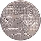 Реверс монеты 10 долларов 1974-1975 годов   Тринидад и Тобаго