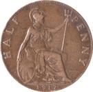 Реверс монеты ½ пенни 1911-1925 годов   Великобритания