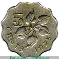 Реверс монеты 5 центов 1974-1979 годов   Эсватини (Свазиленд)
