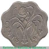 Реверс монеты 10 центов 1974-1979 годов   Эсватини (Свазиленд)