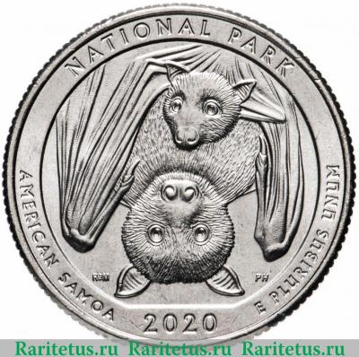 Реверс монеты 25 центов (квотер, 1/4 доллара, quarter dollar) 2020 года P Самоа США