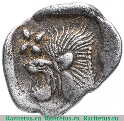 Реверс монеты гемиобол (hemiobol) 500-490 годов   Мизия