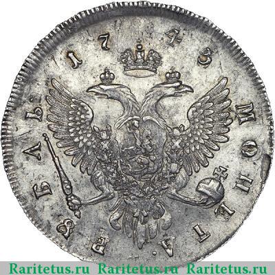 Реверс монеты 1 рубль 1743 года ММД край прямой