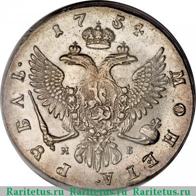 Реверс монеты 1 рубль 1754 года ММД-МБ лента узкая