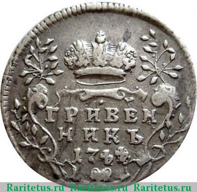 Реверс монеты гривенник 1744 года  цифры перевёрнуты