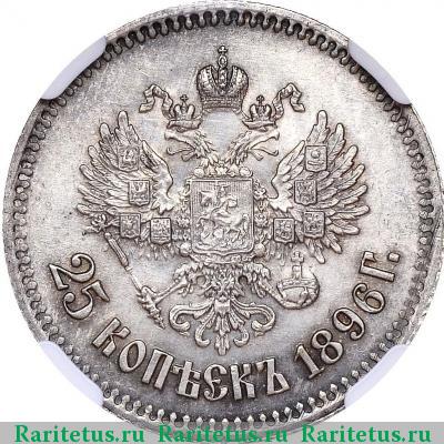 Реверс монеты 25 копеек 1896 года  