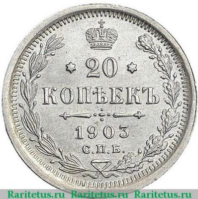 Реверс монеты 20 копеек 1903 года СПБ-АР 
