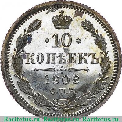 Реверс монеты 10 копеек 1902 года СПБ-АР 