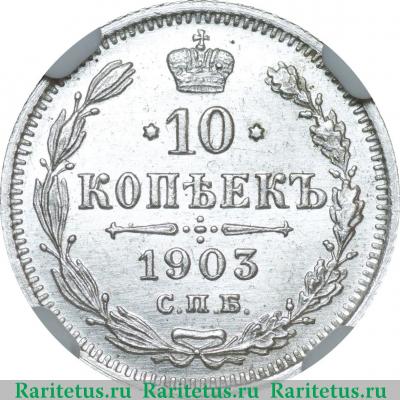 Реверс монеты 10 копеек 1903 года СПБ-АР 