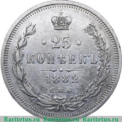 Реверс монеты 25 копеек 1882 года СПБ-НФ 