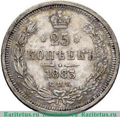 Реверс монеты 25 копеек 1883 года СПБ-ДС 