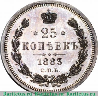 Реверс монеты 25 копеек 1883 года СПБ-АГ 