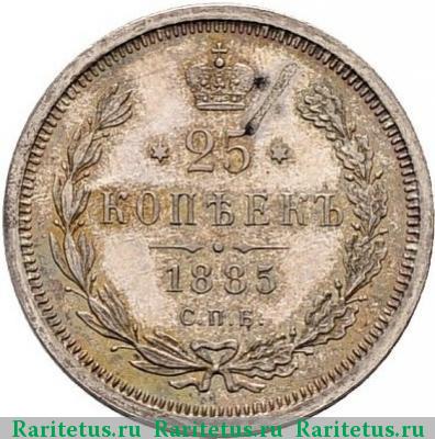 Реверс монеты 25 копеек 1885 года СПБ-АГ 