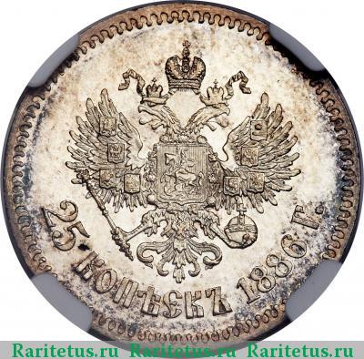 Реверс монеты 25 копеек 1886 года (АГ) 