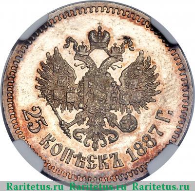 Реверс монеты 25 копеек 1887 года (АГ) 