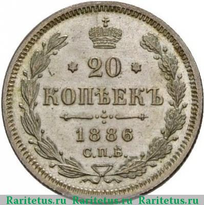 Реверс монеты 20 копеек 1886 года СПБ-АГ 