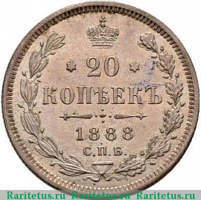 Реверс монеты 20 копеек 1888 года СПБ-АГ 