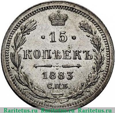 Реверс монеты 15 копеек 1883 года СПБ-ДС 