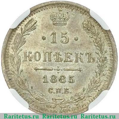Реверс монеты 15 копеек 1885 года СПБ-АГ 