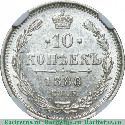 Реверс монеты 10 копеек 1886 года СПБ-АГ 