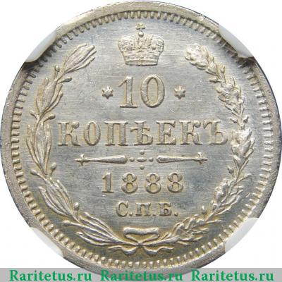 Реверс монеты 10 копеек 1888 года СПБ-АГ 