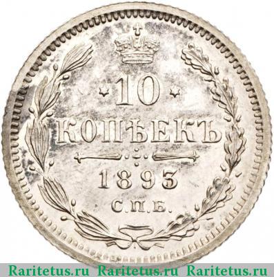 Реверс монеты 10 копеек 1893 года СПБ-АГ 