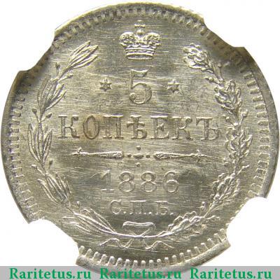 Реверс монеты 5 копеек 1886 года СПБ-АГ 