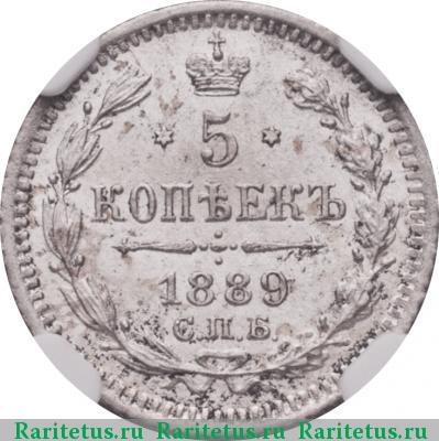 Реверс монеты 5 копеек 1889 года СПБ-АГ 