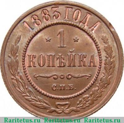 Реверс монеты 1 копейка 1883 года СПБ 