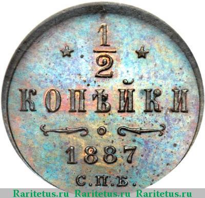 Реверс монеты 1/2 копейки 1887 года СПБ 
