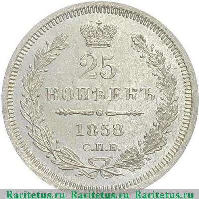 Реверс монеты 25 копеек 1858 года СПБ-ФБ 