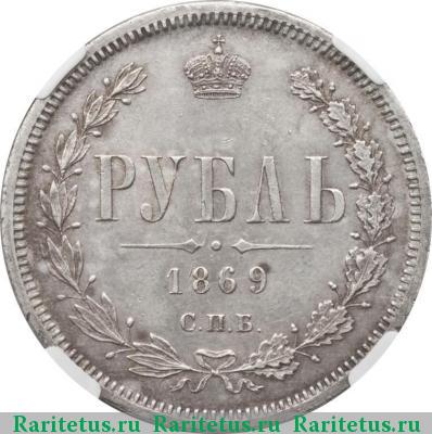 Реверс монеты 1 рубль 1869 года СПБ-НІ 