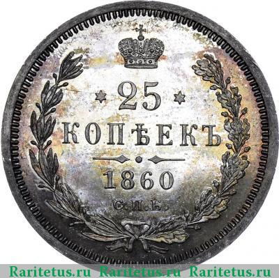 Реверс монеты 25 копеек 1860 года СПБ-ФБ без плаща
