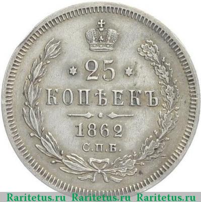 Реверс монеты 25 копеек 1862 года СПБ-МИ 
