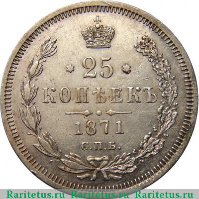 Реверс монеты 25 копеек 1871 года СПБ-НІ 
