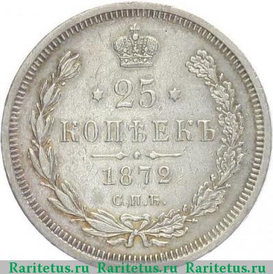 Реверс монеты 25 копеек 1872 года СПБ-НІ 
