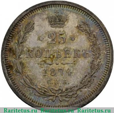Реверс монеты 25 копеек 1874 года СПБ-НІ 