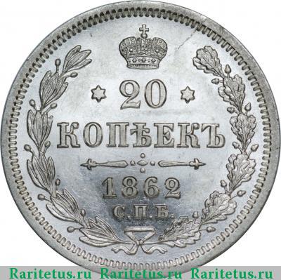 Реверс монеты 20 копеек 1862 года СПБ-МИ 